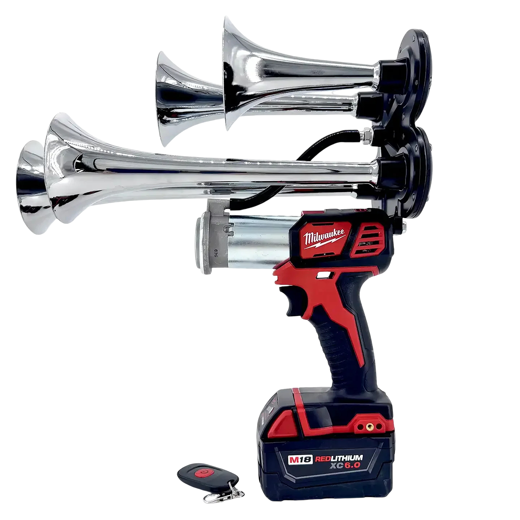 Custom impact train air horn built on a Milwaukee-compatible cordless power tool