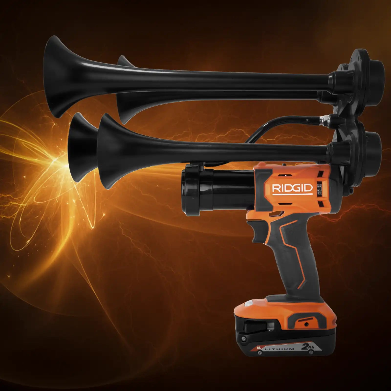 Ridgid Impact Train Air Horn with remote control, hand-assembled in the USA for extreme loudness and reliability.