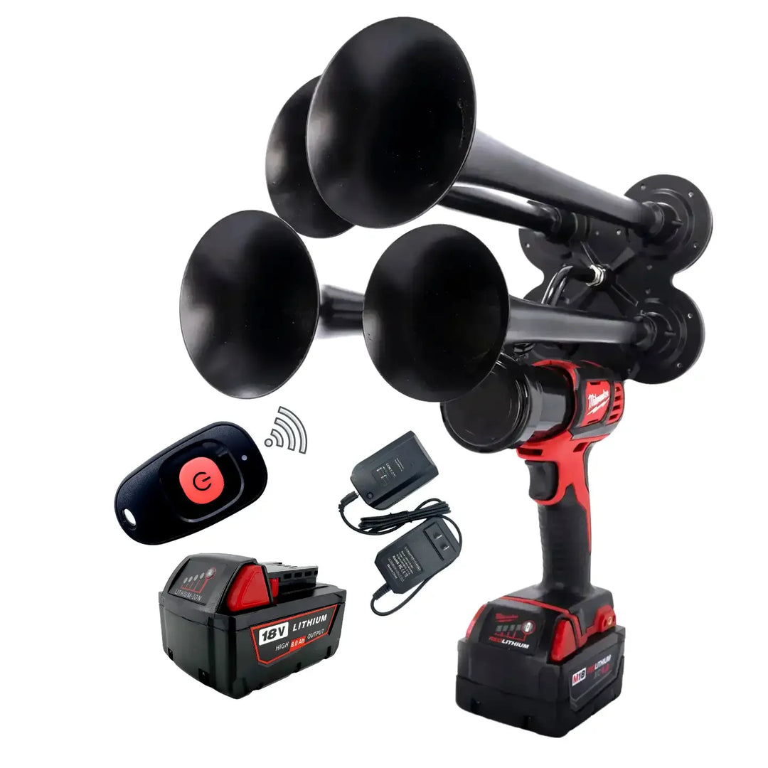 Impact Train Air Horn Drill for Milwaukee Batteries Premium Extreme black Trumpets with Remote Control and battery charger
