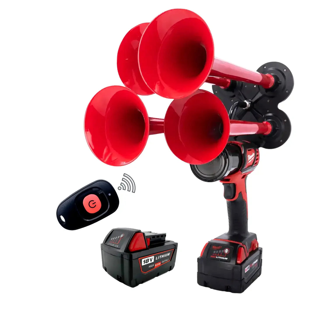Impact Train Air Horn Drill for Milwaukee Batteries Premium Extreme red Trumpets with Remote Control and battery