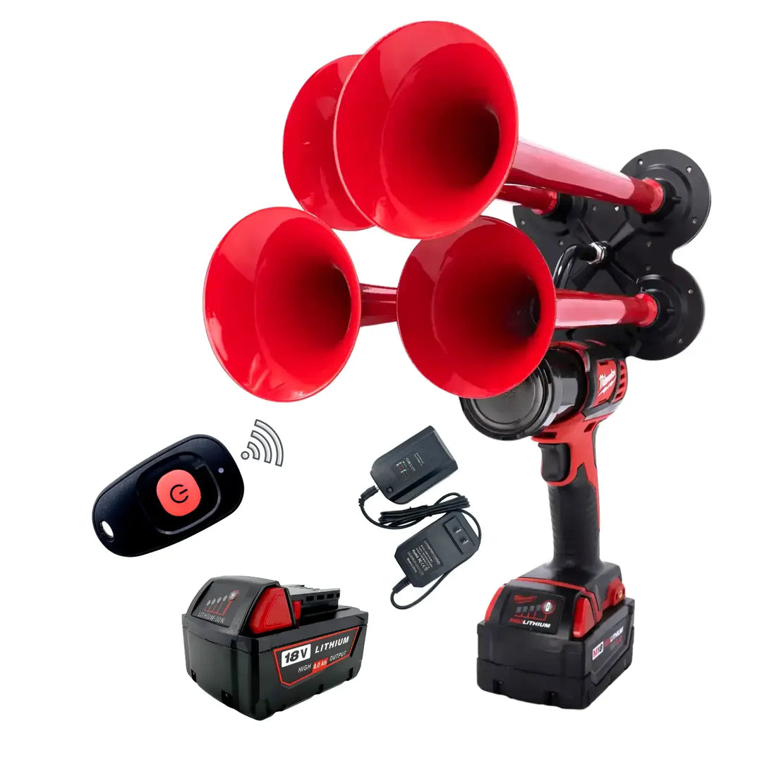 Impact Train Air Horn Drill for Milwaukee Batteries Premium Extreme red Trumpets with Remote Control and battery charger