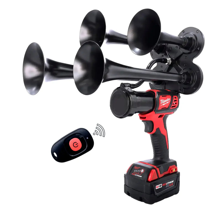 Impact Train Air Horn Drill for Milwaukee Batteries Quad Black Trumpets with Remote Control