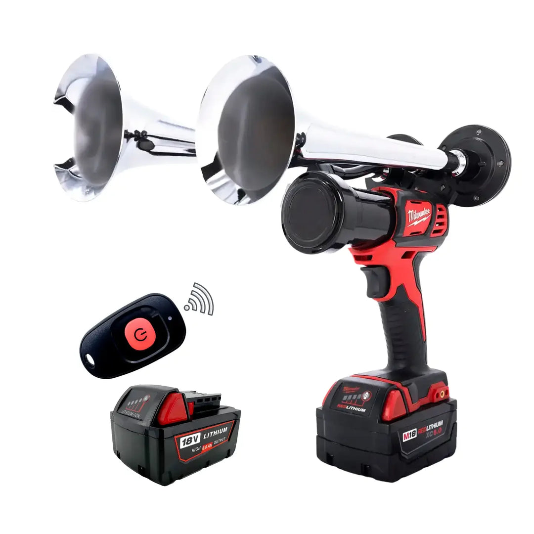 Impact Train Air Horn Drill for Milwaukee Batteries dual chrome Trumpets with Remote Control and battery