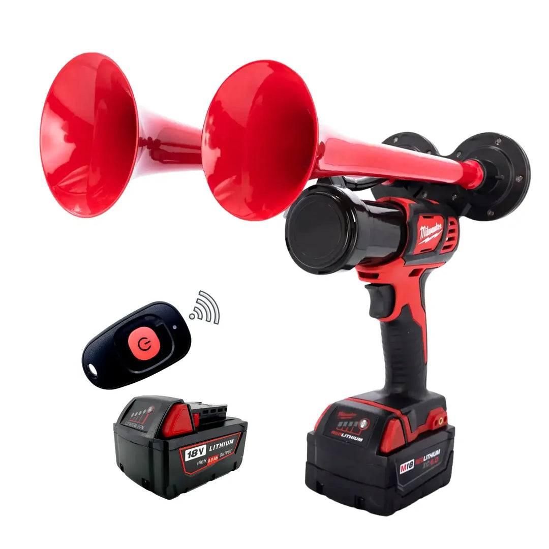 Impact Train Air Horn Drill for Milwaukee Batteries dual red Trumpets with Remote Control and battery