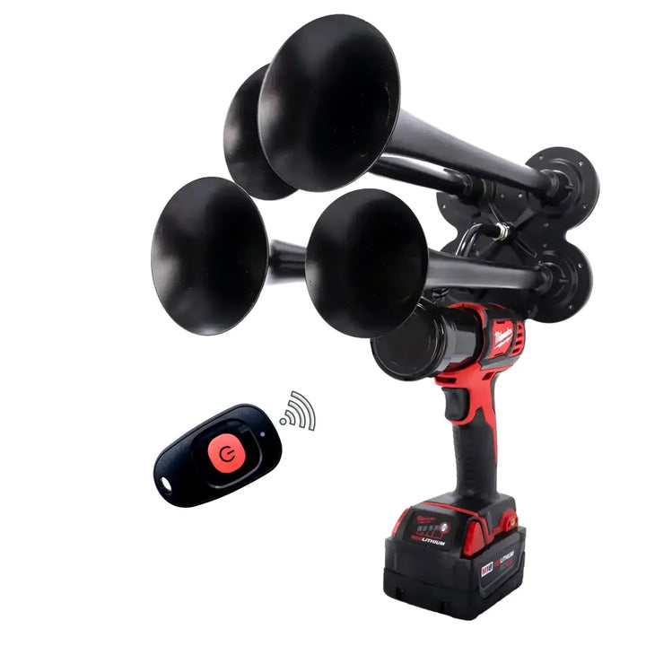 Impact Train Air Horn Drill for Milwaukee Batteries Premium Extreme black Trumpets with Remote Control and battery