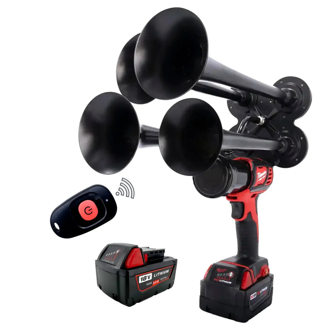 Impact Train Air Horn Drill for Milwaukee Batteries Premium Extreme black Trumpets with Remote Control and battery
