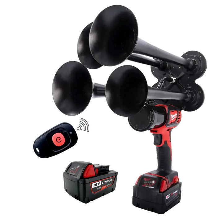 Impact Train Air Horn Drill for Milwaukee Batteries Premium Extreme black Trumpets with Remote Control and battery