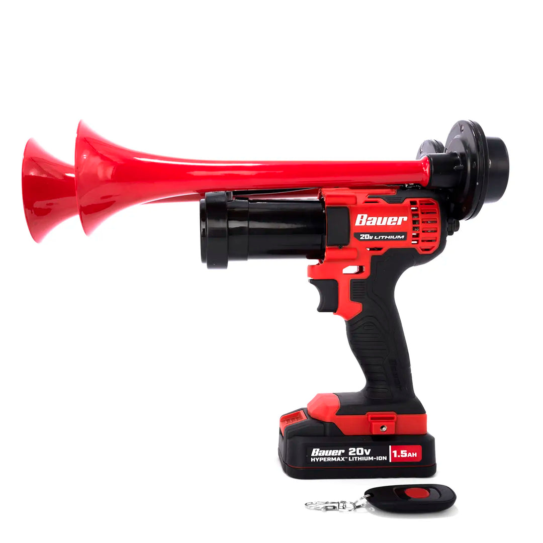 Bauer Compact Dual train horn portable air horn built from authentic 20V impact drill red color