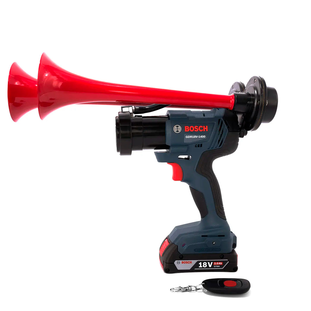 Bosch train horn drill Compact Dual Model red edition with two metal trumpets and wireless remote control