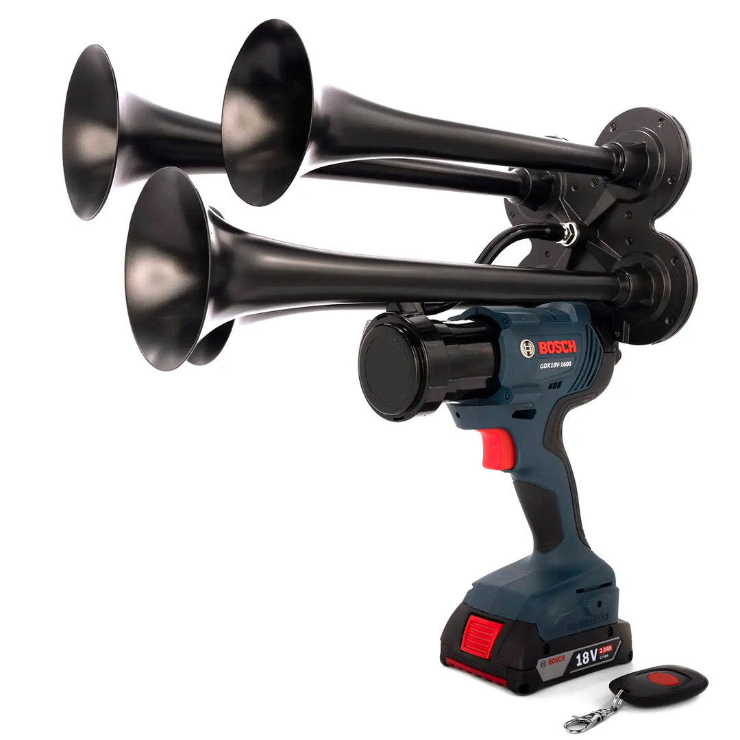 Bosch train horn drill Pulsefire Premium Extreme Edition black model with four metal trumpets and remote control 150dB