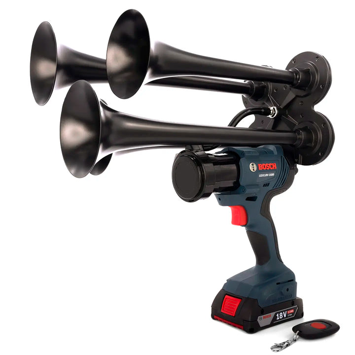 Bosch train horn drill Pulsefire Premium Extreme Edition black model with four metal trumpets and remote control 150dB