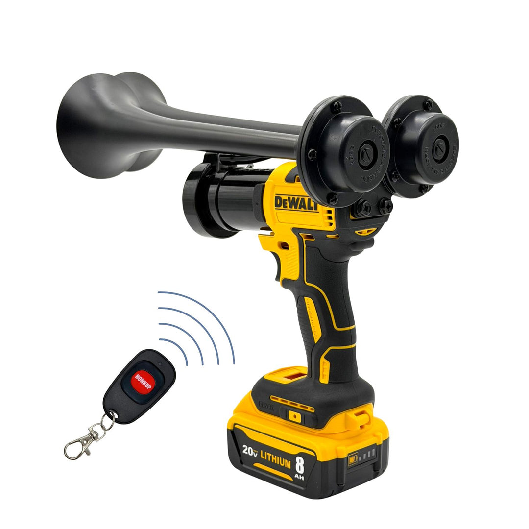 A DeWalt cordless portable train horn