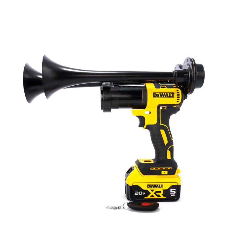 DeWalt train horn drill Compact Dual Model with two metal trumpets and remote control