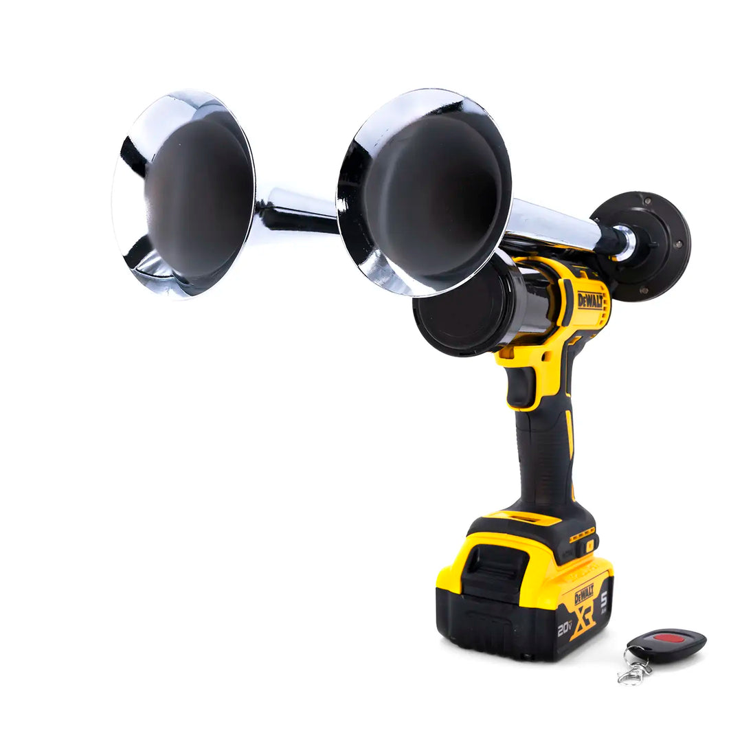 DeWalt Compact Dual train horn built from genuine 20V drill with wireless remote in chrome