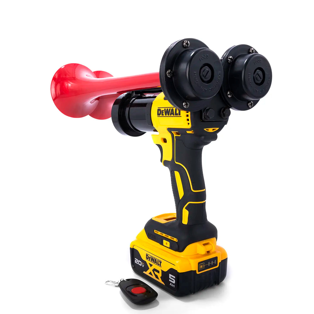 DeWalt Compact Dual train horn portable air horn built from authentic 20V impact drill in red color