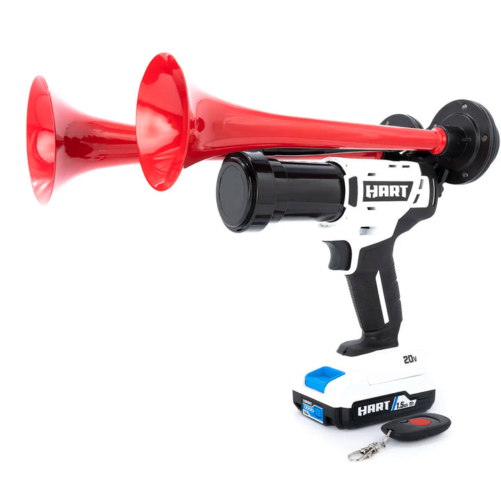Hart train horn drill Compact Dual Model red edition with two metal trumpets and wireless remote 130dB