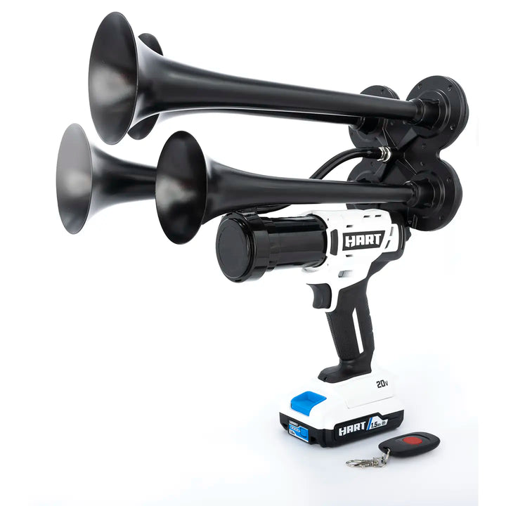 Hart train horn drill Pulsefire Premium Extreme Edition black model with four metal trumpets and remote control 150dB