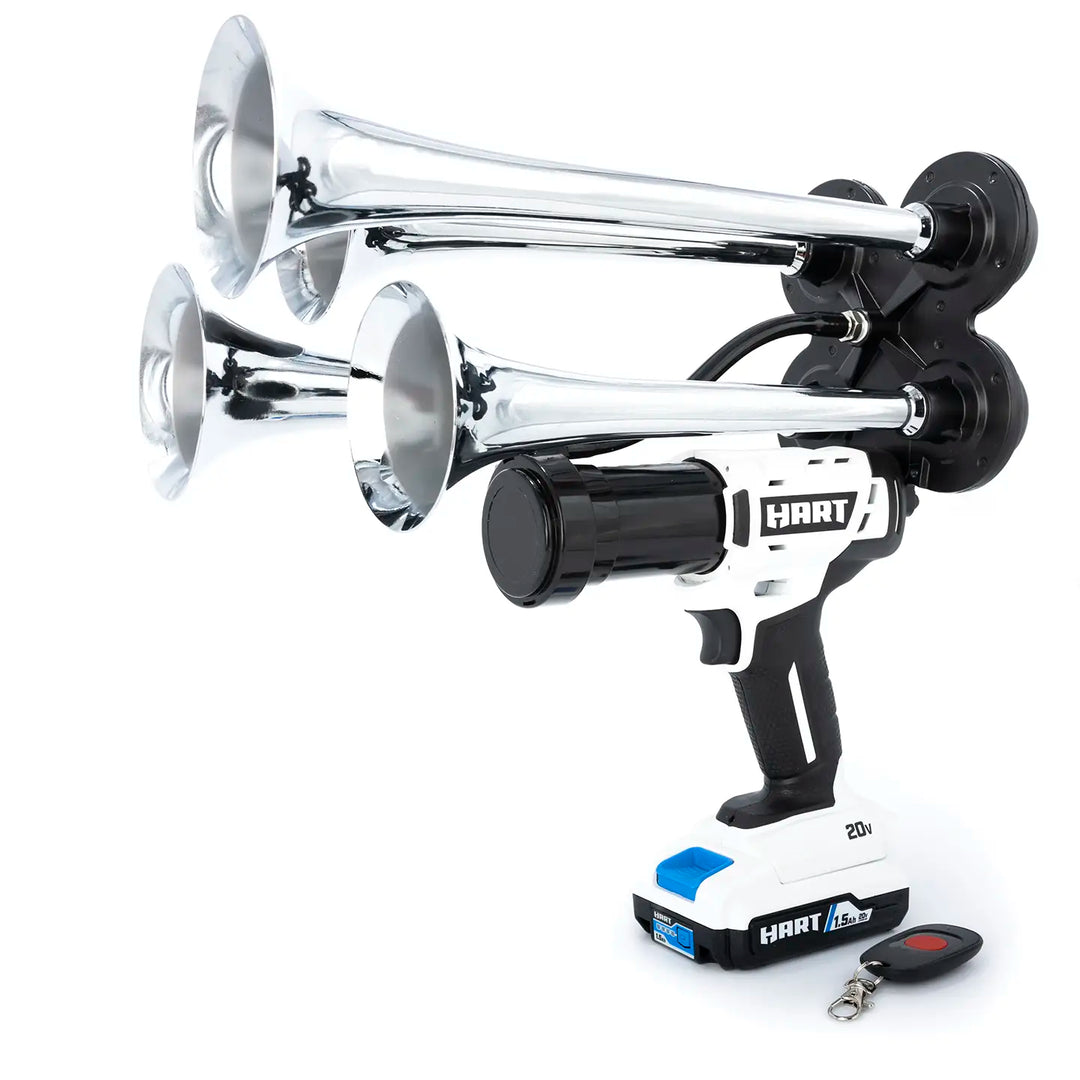 Hart train horn drill Pulsefire Premium Extreme Edition silver model with four metal trumpets and wireless remote 150dB