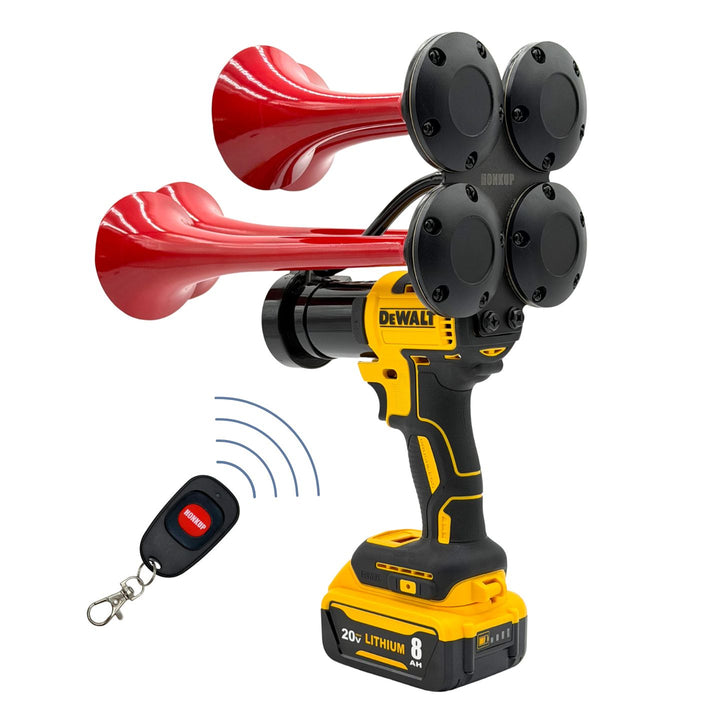 DeWalt cordless wireless horn blower with four red horns remote controlled honkup