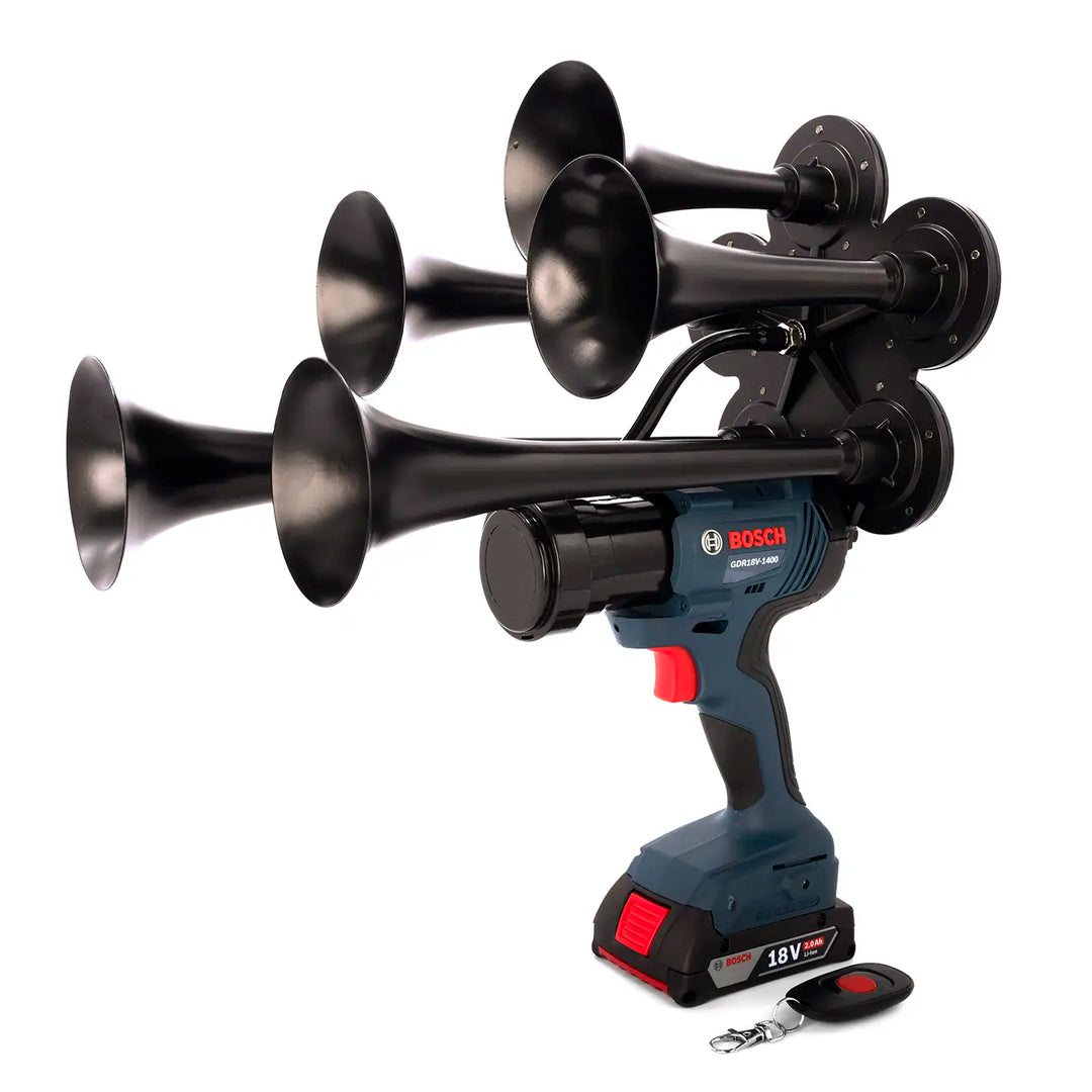 Impact train air horn compatible with Bosch battery - 5-Trumpet Model with wireless remote control