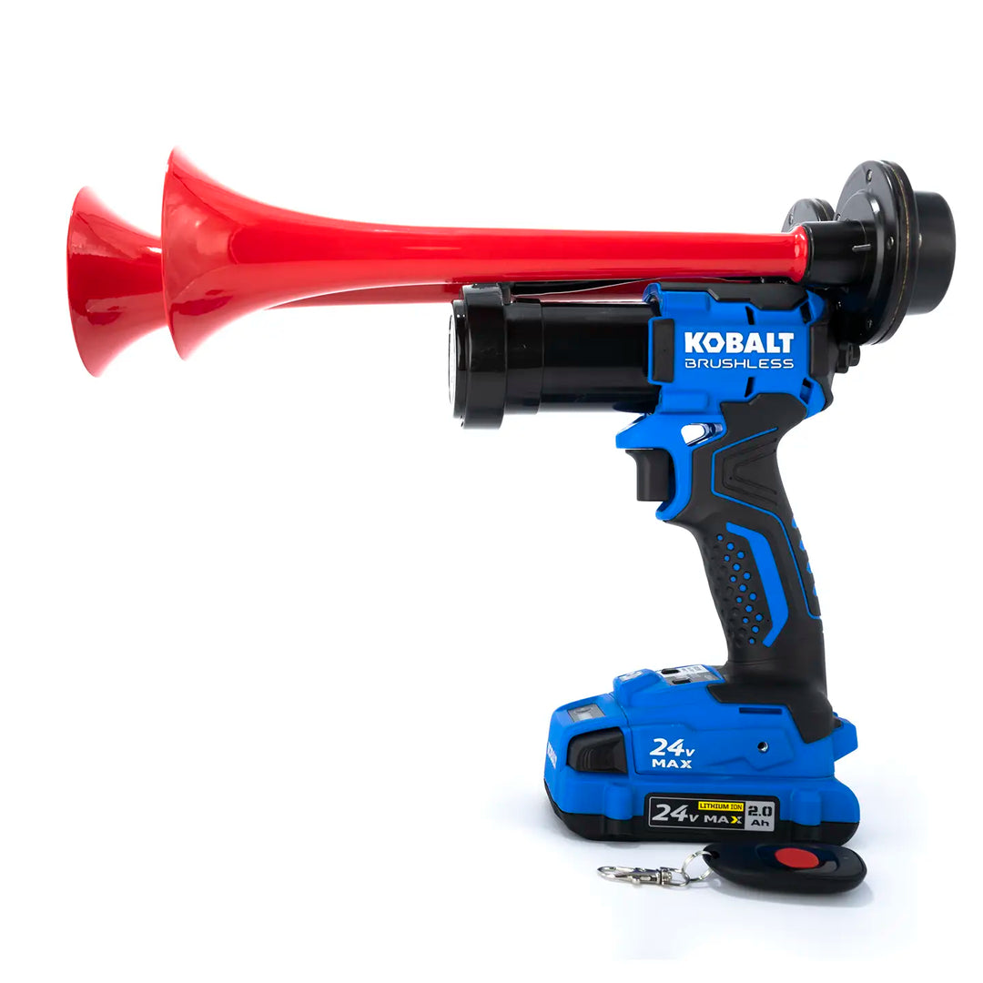 Impact Train Air Horn Compact Dual Compatible with Kobalt 24V batteries Red