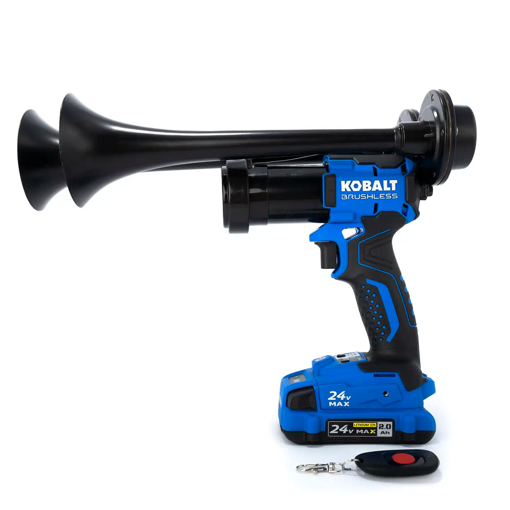 Impact Train Air Horn Compact Dual  Compatible with Kobalt 24V batteries Black