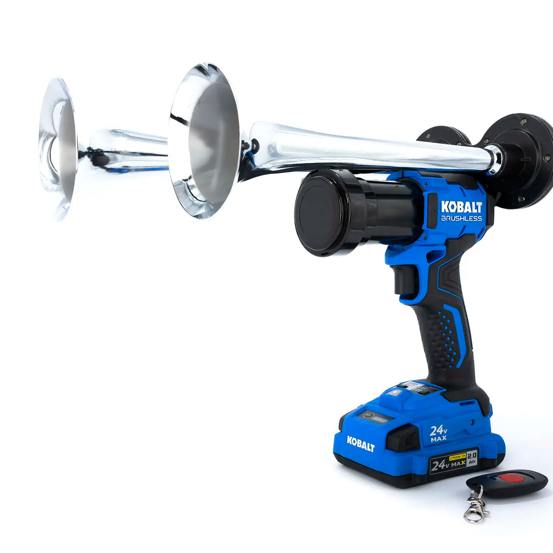 Impact Train Air Horn Compact Dual Compatible with Kobalt 24V batteries Chrome
