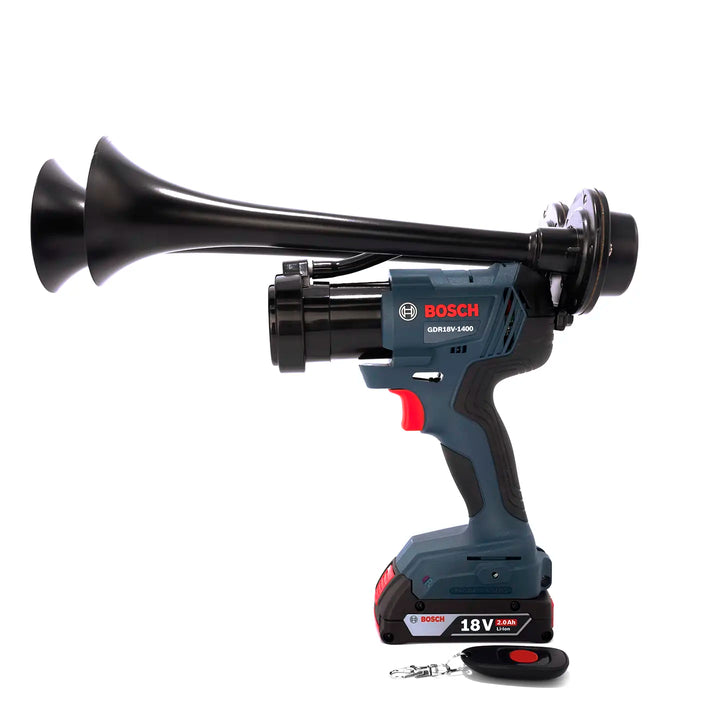 Portable Bosch compatible black Dual train horn 18V cordless handheld design 
