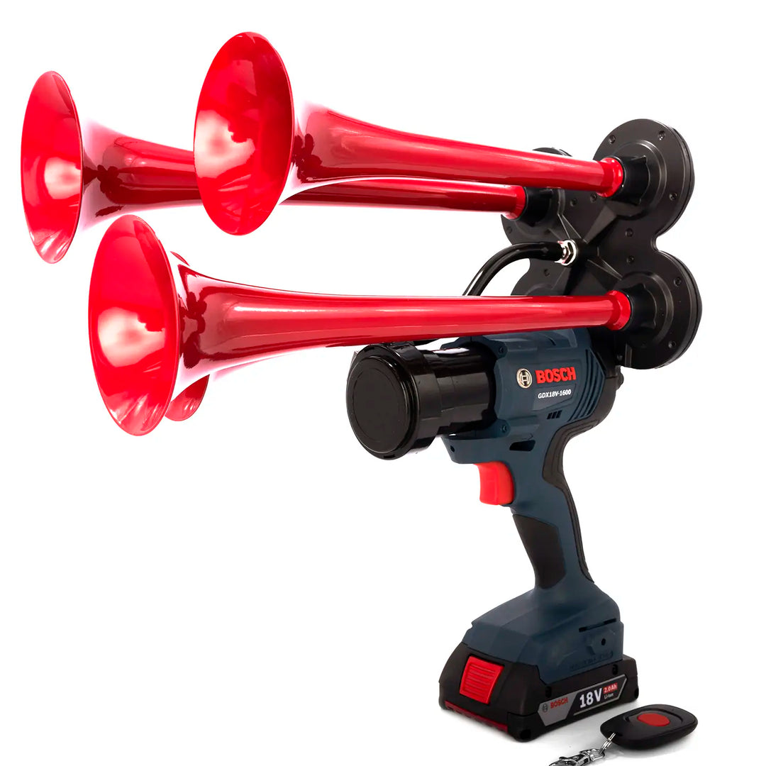 Train Horn for Bosch Batteries red model with four metal trumpets and wireless remote 