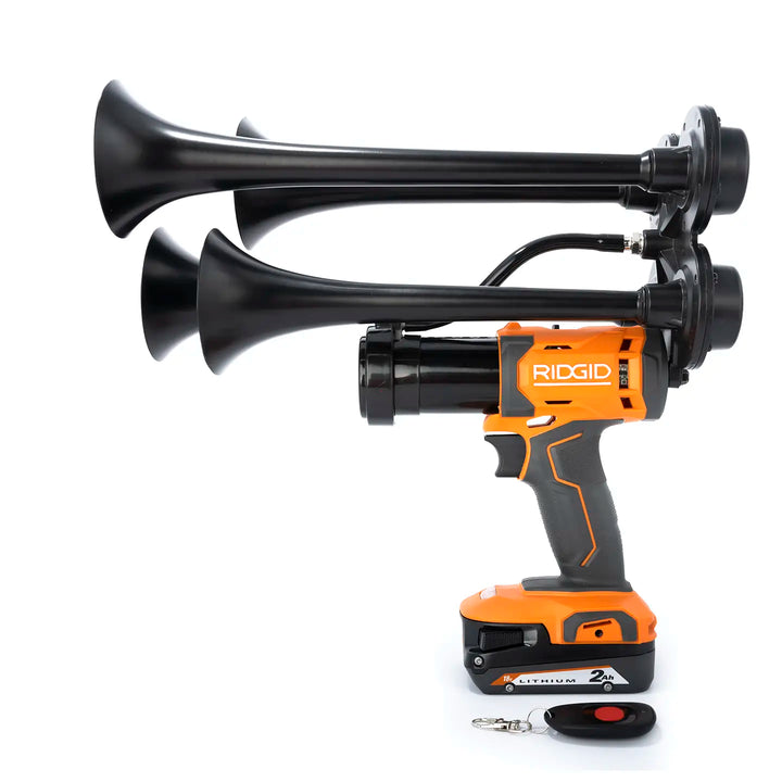 Impact train air horn compatible with Ridgid 18V Batteries with remote control