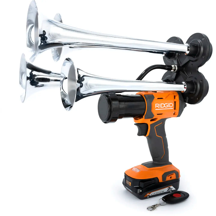 Ridgid train horn drill Premium Extreme Edition silver model with four trumpets and wireless remote control