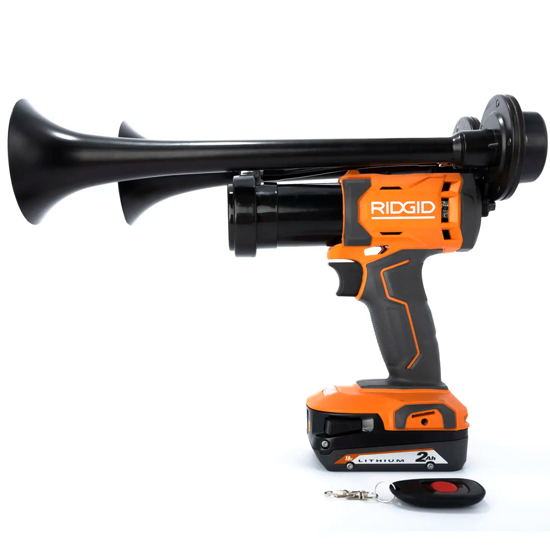 Impact train air horn compatible with Ridgid 18V Batteries |handheld premium air horn 