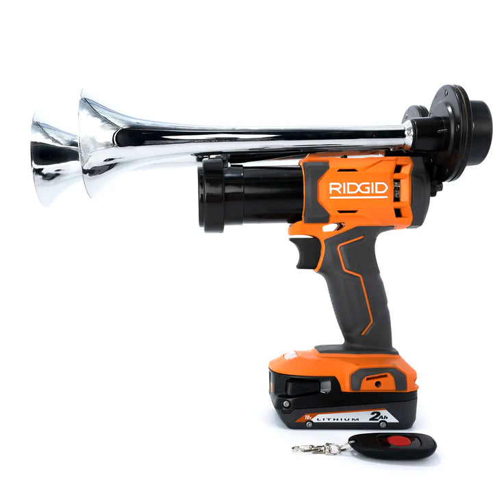 Impact train air horn compatible with Ridgid 18V Batteries | Compact Dual 18V handheld train horn premium air horn 