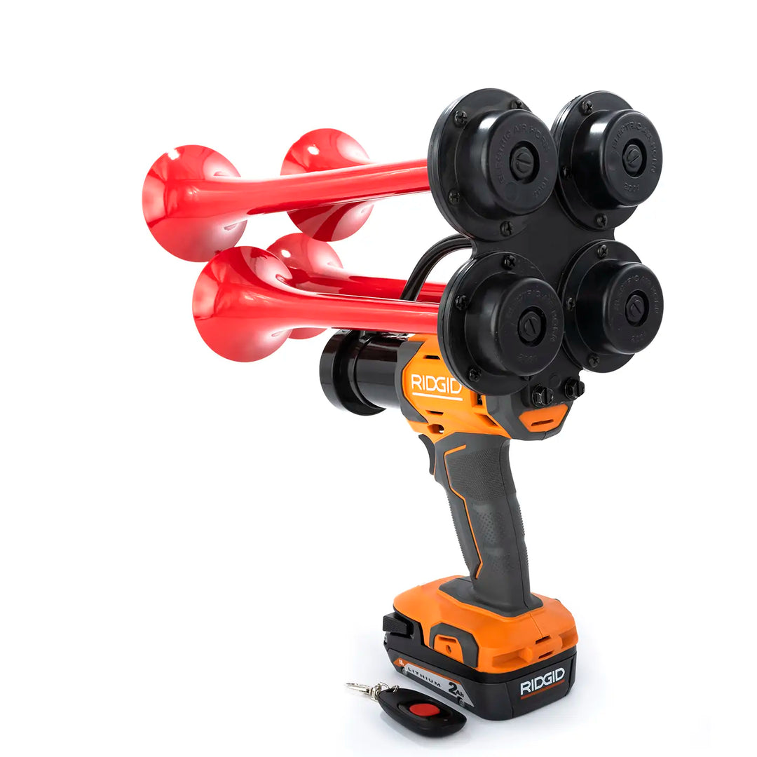 Impact train air horn compatible with Ridgid 18V Batteries red