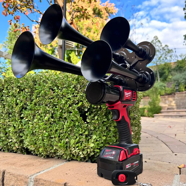 Impact Train Air Horn Drill for Milwaukee Batteries Quad Black Trumpets with Remote Control