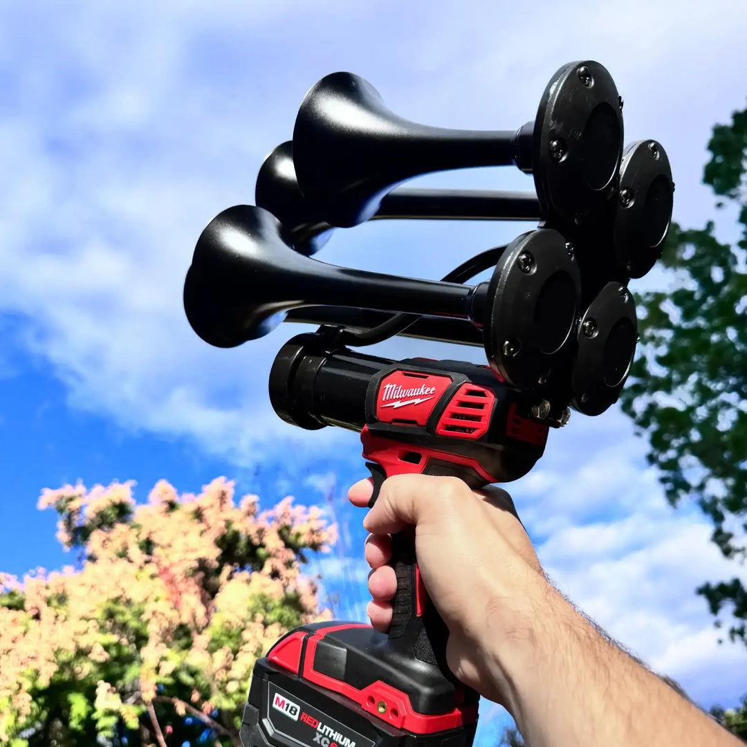 Impact Train Air Horn Drill for Milwaukee Batteries Quad Black Trumpets with Remote Control