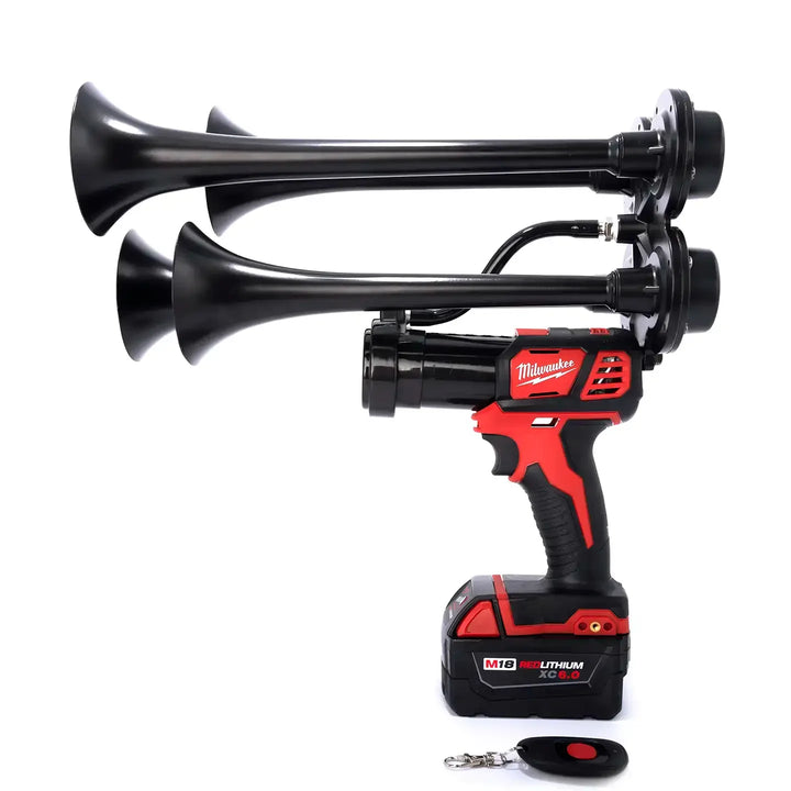 Impact Train Air Horn Drill for Milwaukee M18 Batteries Quad Pro Black Trumpets with Remote Control