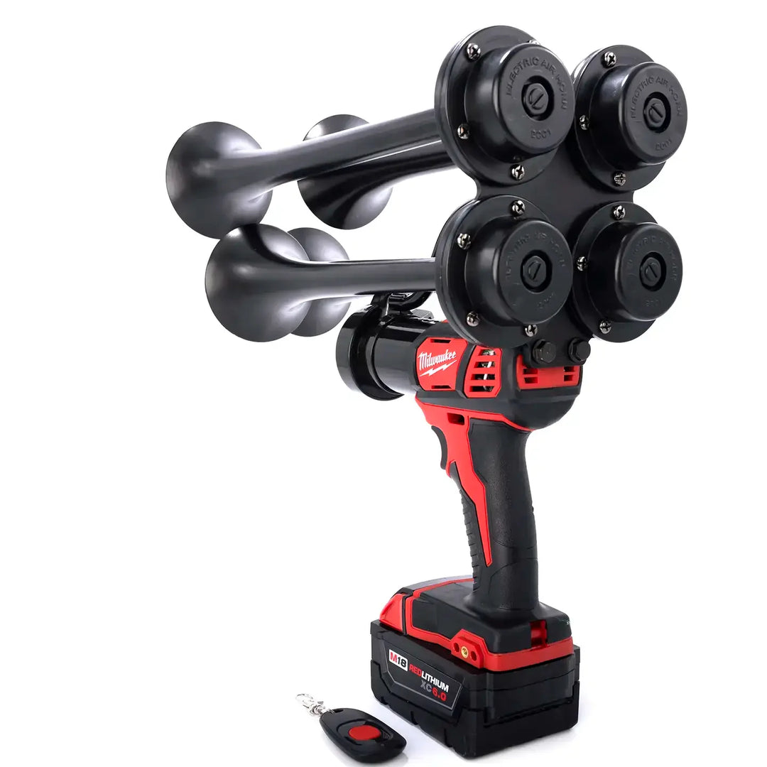 Impact Train Air Horn Drill for Milwaukee M18 Batteries Quad Pro Black Trumpets with Remote Control