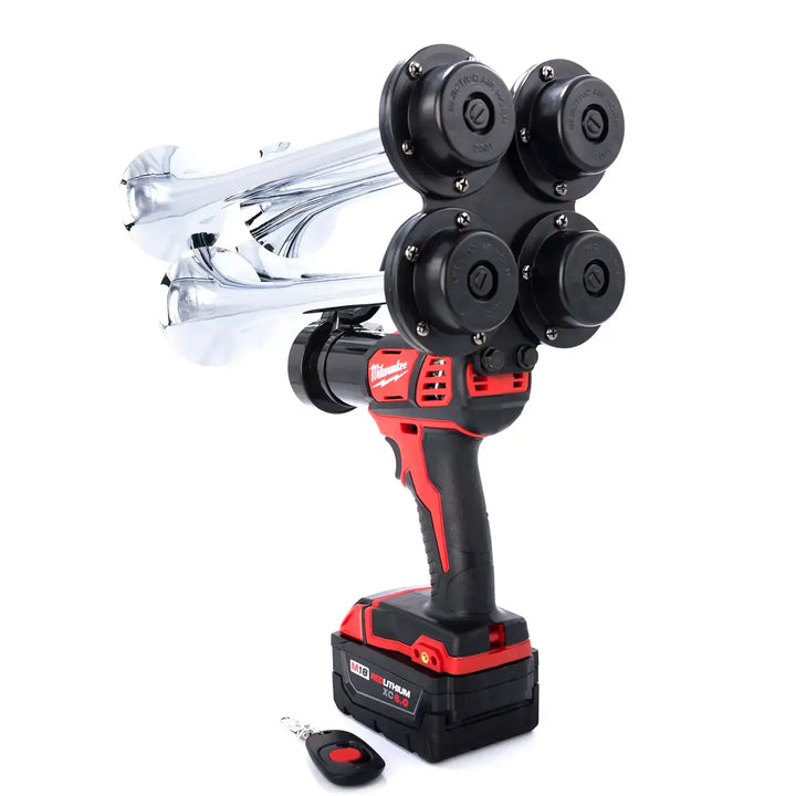 Impact Train Air Horn Drill for Milwaukee M18 Batteries Quad Pro Premium Chrome Trumpets with Remote Control