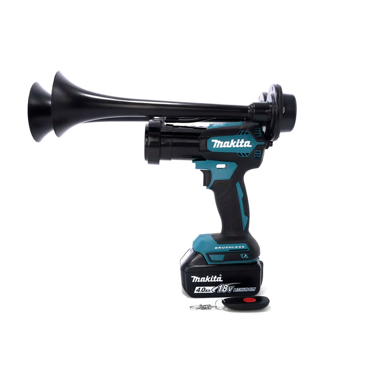 Makita compact dual train horn built from genuine 18V impact drill with remote control