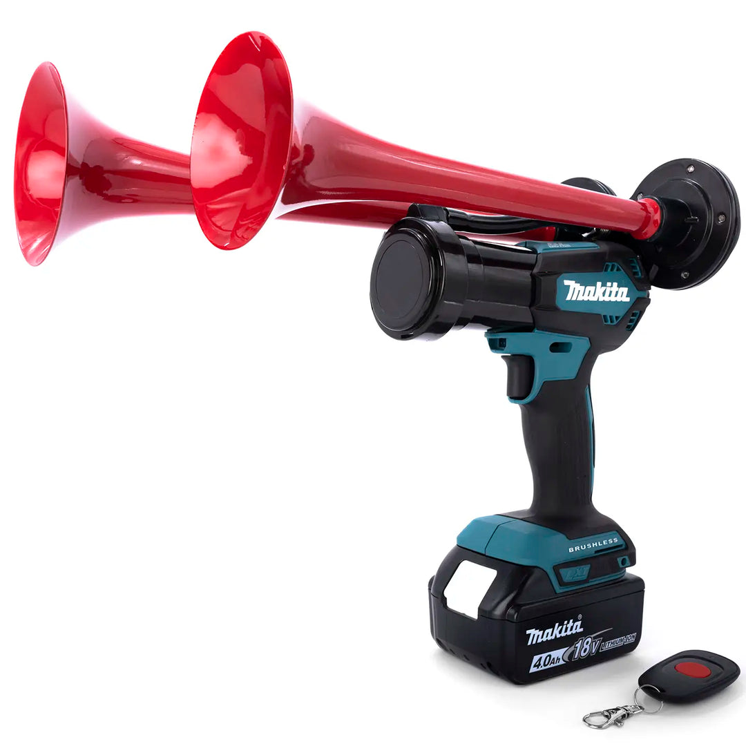Makita Train Horn dual trumpet model with remote handheld impact drill base red