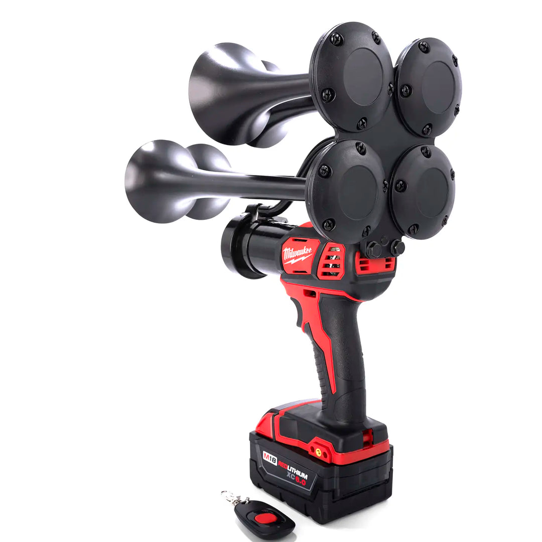 Milwaukee impact train air horn core quad model with black metal trumpets and remote control