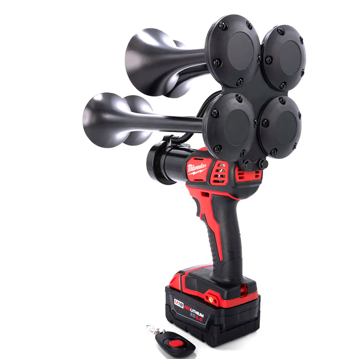 Milwaukee impact train air horn core quad model with black metal trumpets and remote control