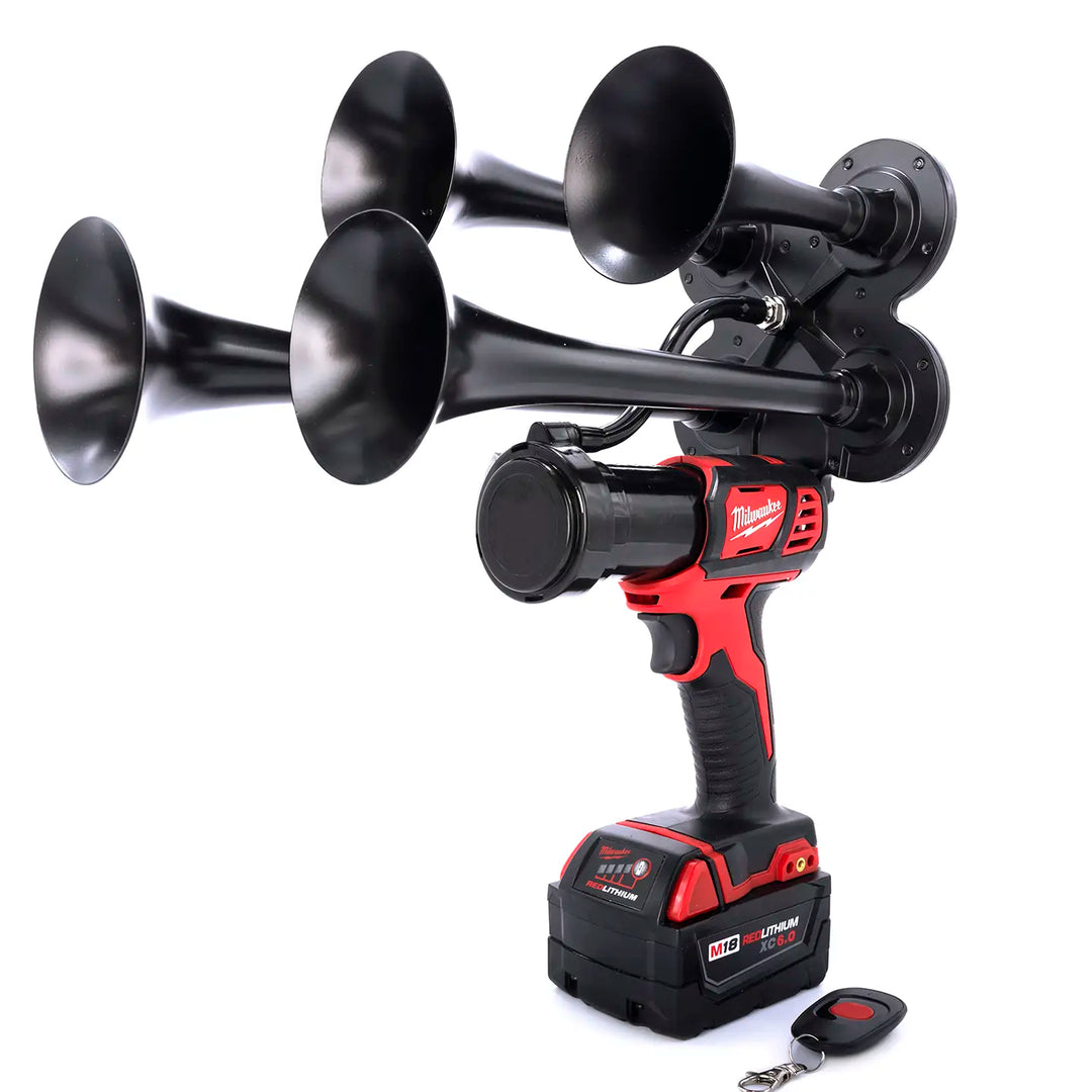Milwaukee impact train air horn core quad model with metal trumpets and remote control in black color