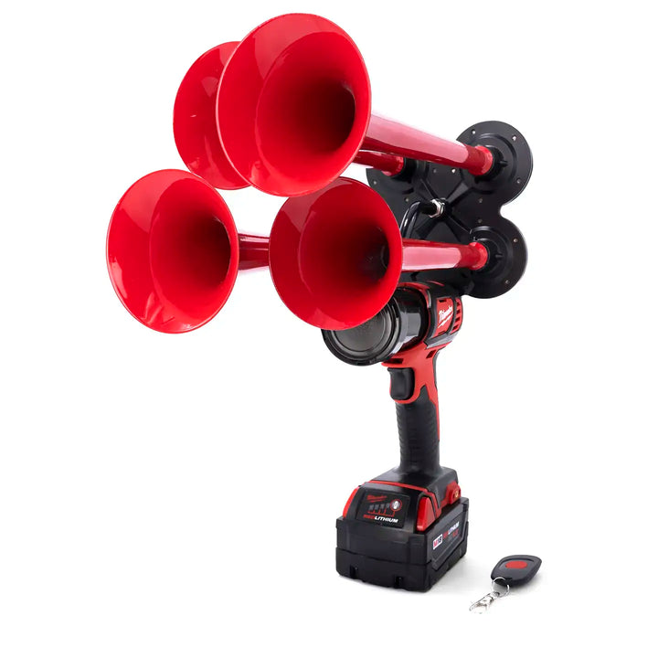 Milwaukee train horn premium Pulsefire 4 trumpet air horn drill design built for power and sound in Red color