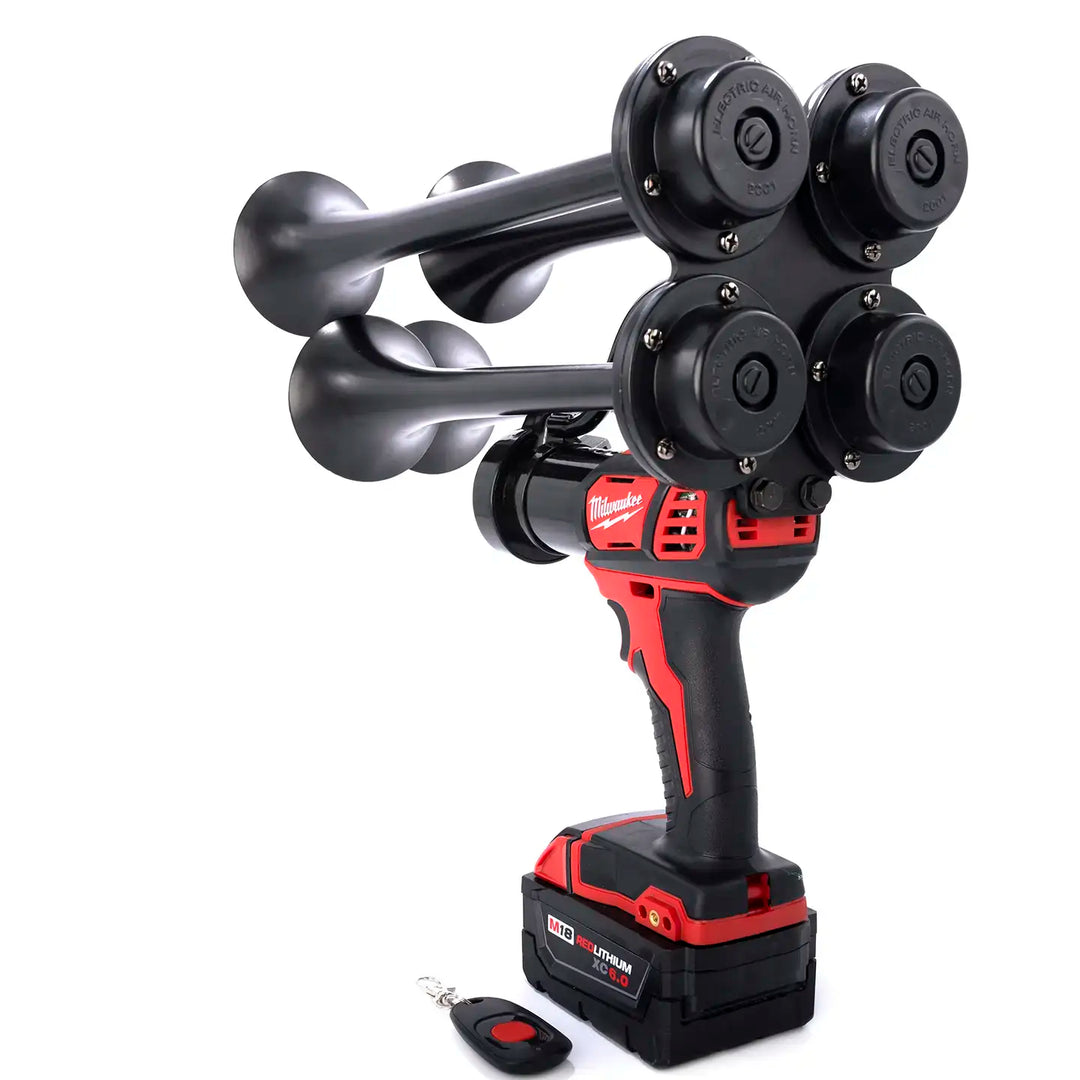 Milwaukee Pulsefire Extreme train horn built from genuine M18 impact drill with wireless remote