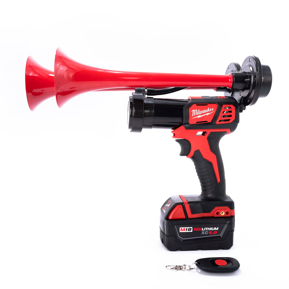 Milwaukee train horn drill Compact Dual Model with two metal trumpets and wireless remote control