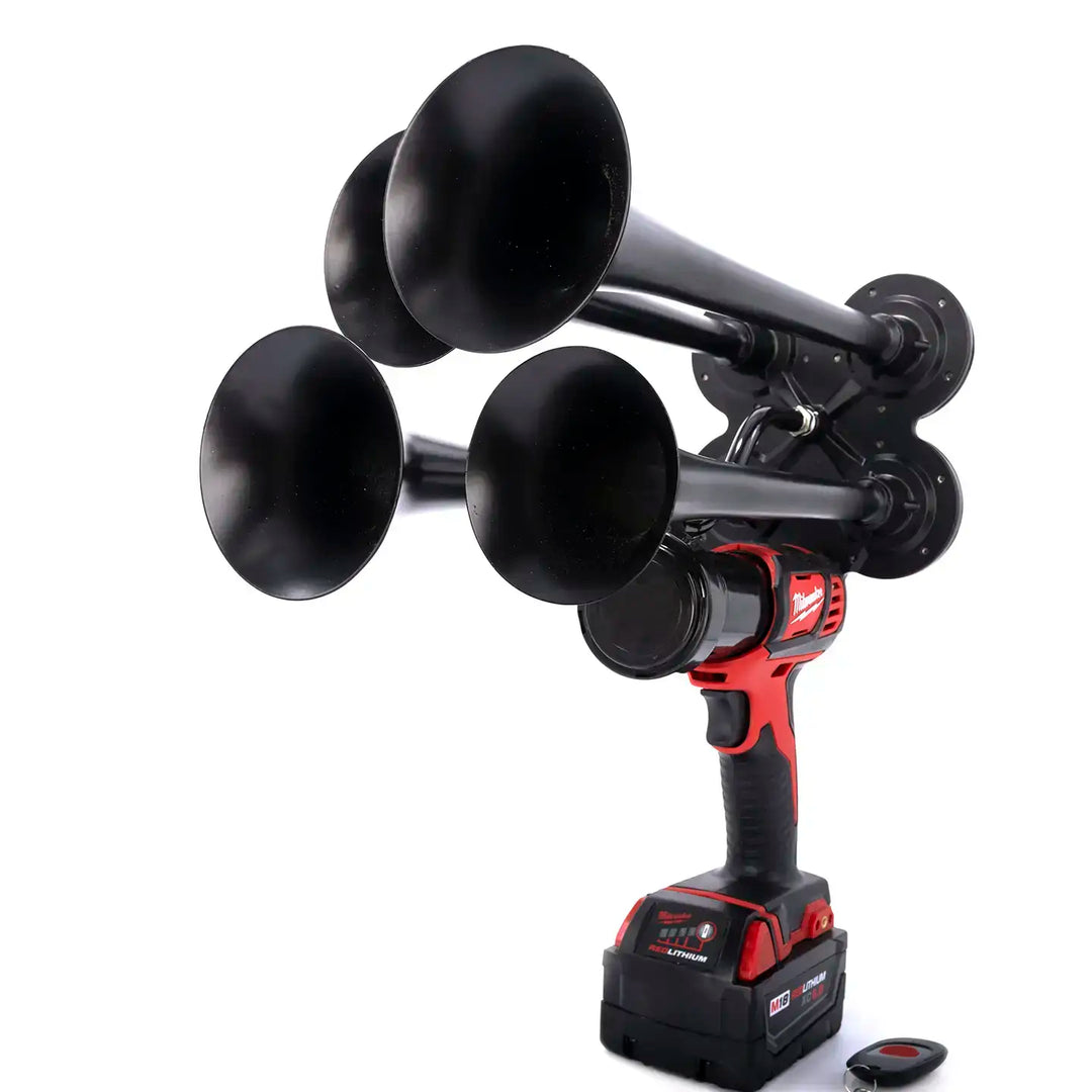 Milwaukee train horn drill Pulsefire Premium Extreme Edition with remote control and four  black metal trumpets