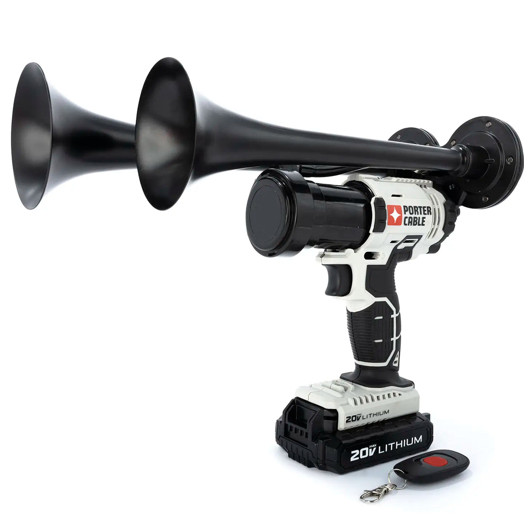 Porter Cable train horn drill Compact Dual Model black edition with two metal trumpets and remote control 130dB