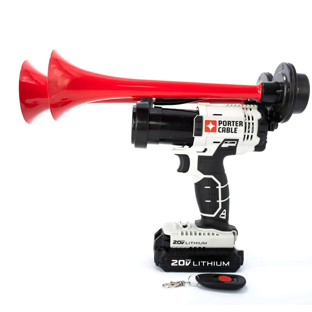 Porter Cable train horn drill Compact Dual Model red edition with two metal trumpets and wireless remote 130dB